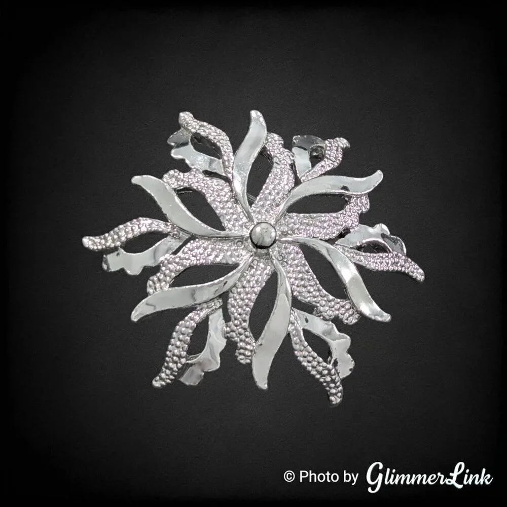 Vintage GERRY's Textured Dome Openwork Flower Silver Tone Brooch
